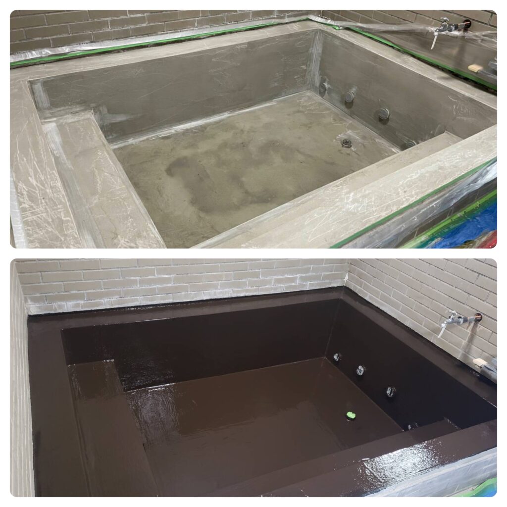長野県白馬村　旅館浴室防水改修工事（塗膜系アスファルト防水）